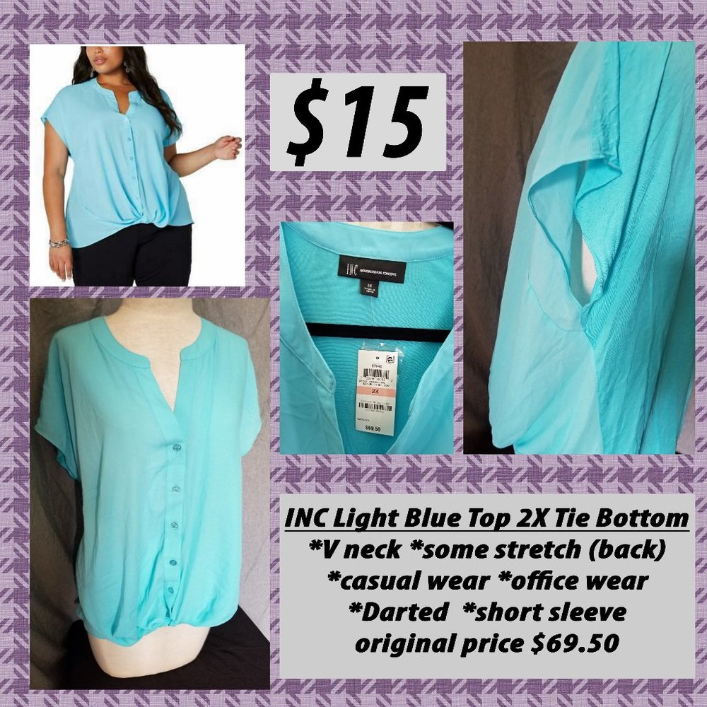 INC Light Blue Top 2X Tie Bottom